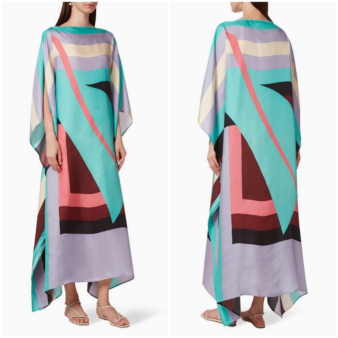 That Effortlessly Doubles As a Bathing Suit Cover up and Lounge Wear Neck Soft Silk Crepe Kaftan a Versatile Piece for Women